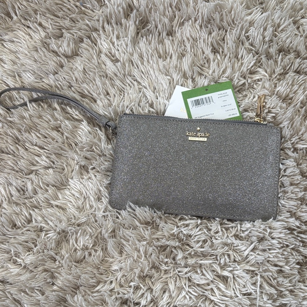 NWT Kate Spade silver glittery wristlet